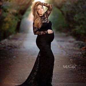 Black lace maternity gown